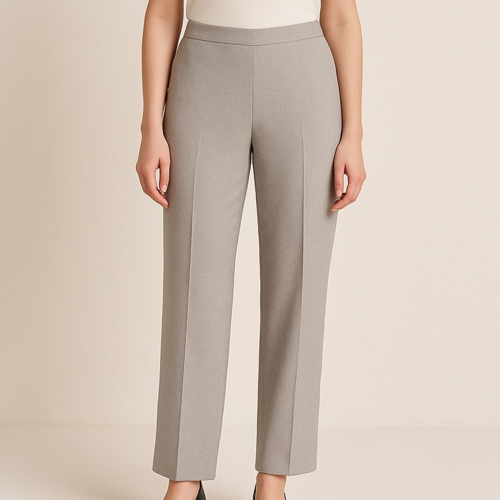 🆕 Kasper Taupe Textured Wide-Leg Dress Pants Size L Elastic Waist Neutral Work